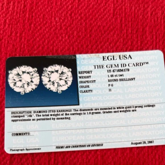 Martini Set solitaire Stud Earrings 1.48 ct natural diamond 14k white gold. - Picture 7 of 8